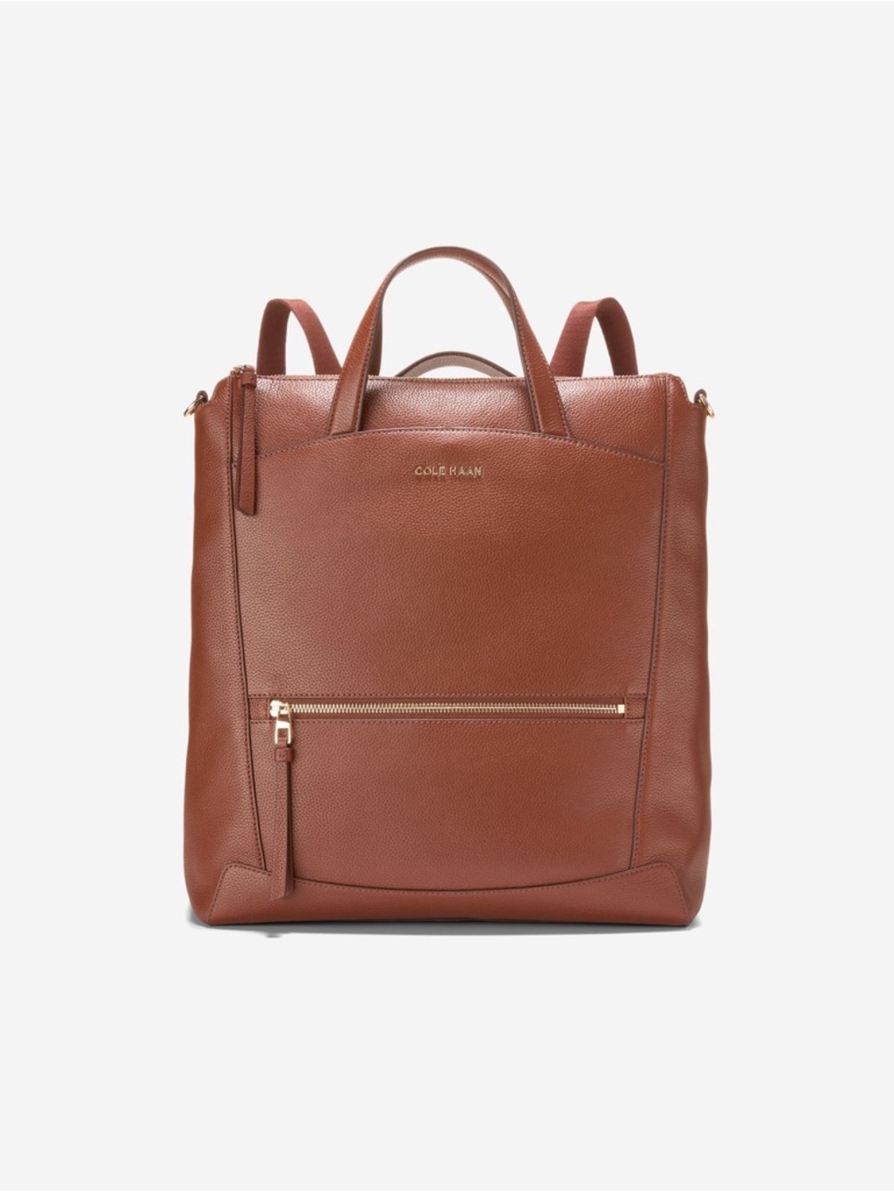 Cole Haan Chestnut Brown Pebbled Leather Convertible Backpack Tote